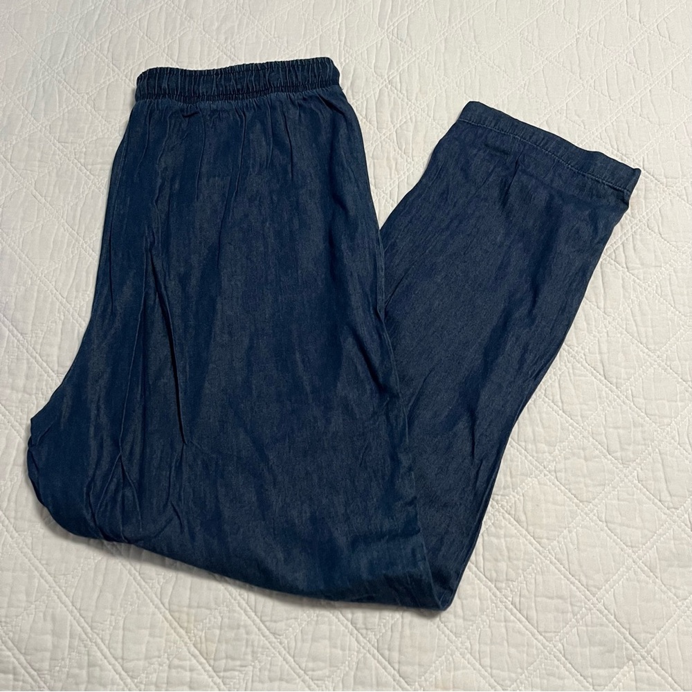 Basic Editions Wide Leg Chambray Drawstring Pants - image 1